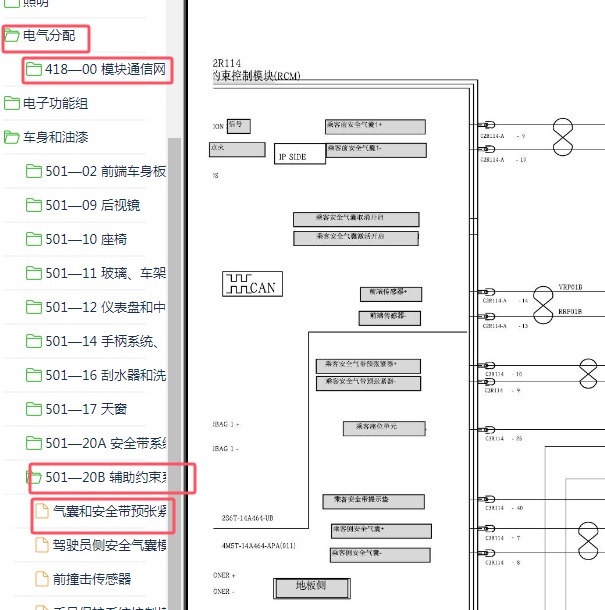 2012-2013年长安福特福克斯网络和气囊电路图.