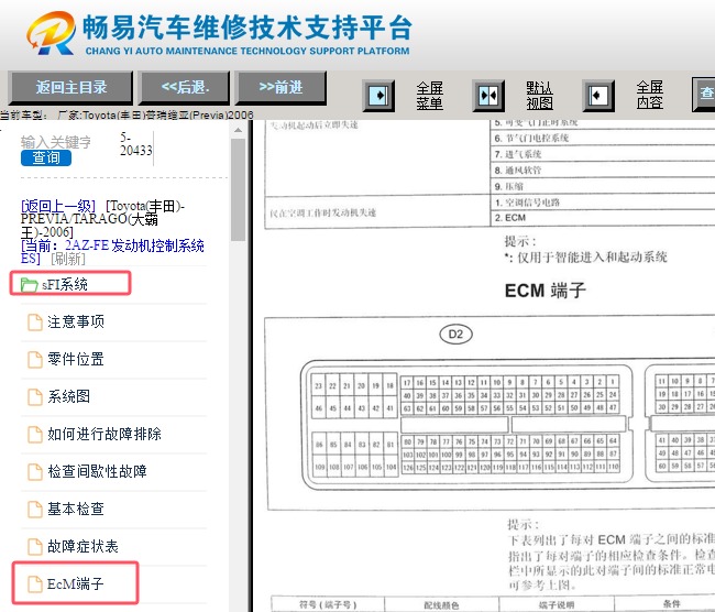 2006年丰田普瑞维亚发动机针脚资料