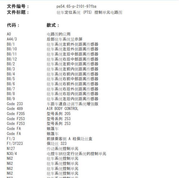 2017年奔驰GLC260雷达模块电路图