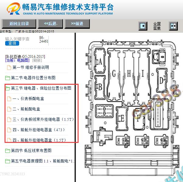 2014-2015年比亚迪G5保险丝与继电器位置