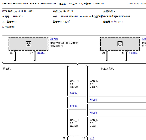 2004年宝马MINI GM电脑位置和CAN通讯电路图