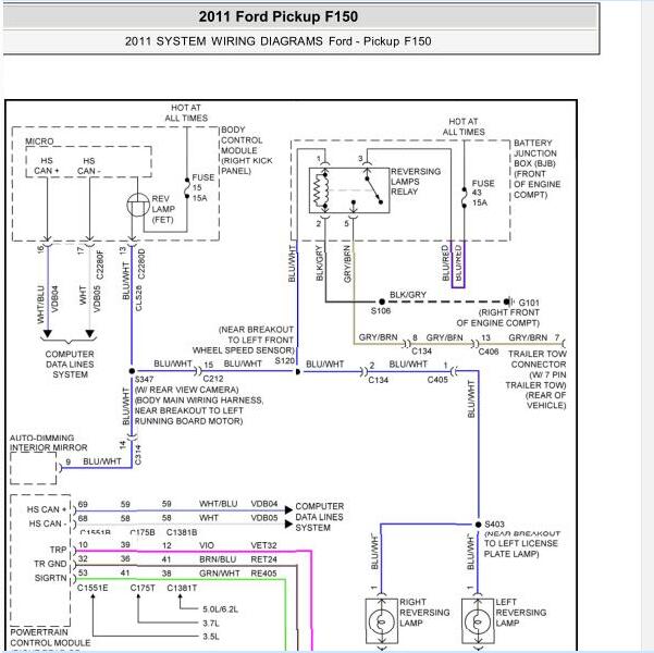 2011年福特F150尾灯电路图