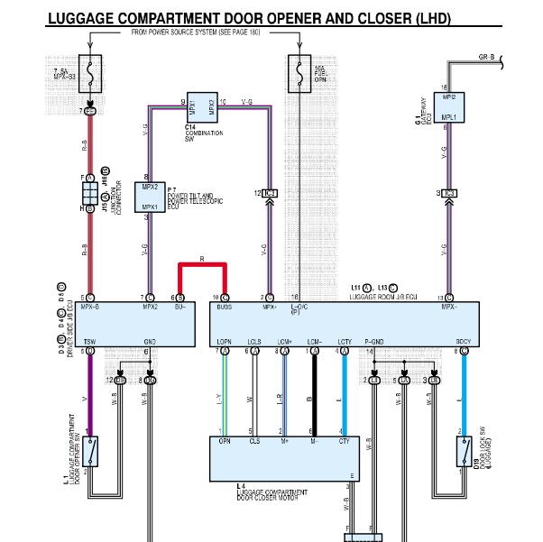 2004年雷克萨斯LS430后备箱电动门锁电路图