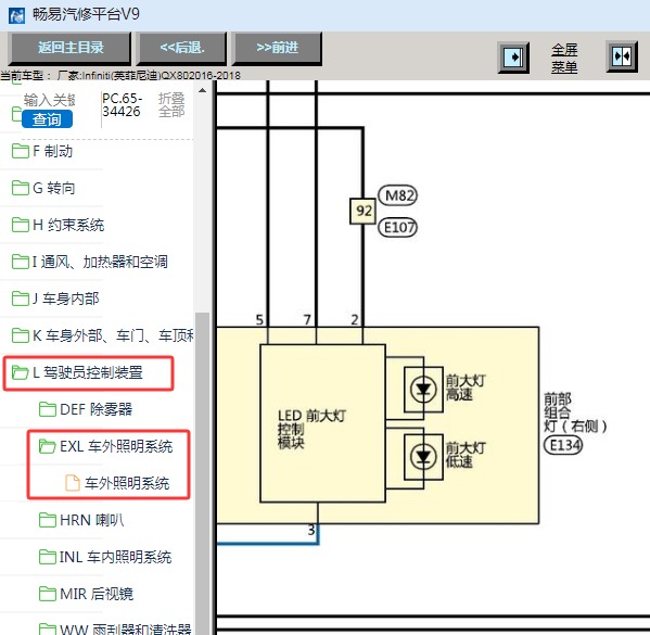 2018年英菲尼迪QX80 前大灯电路图