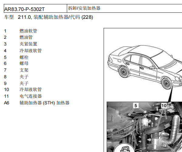 2007年奔驰E280 空调暖风部件维修手册