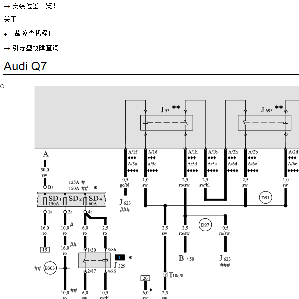 2012年奥迪Q7 无钥匙进入许可天线阅读单元电路图