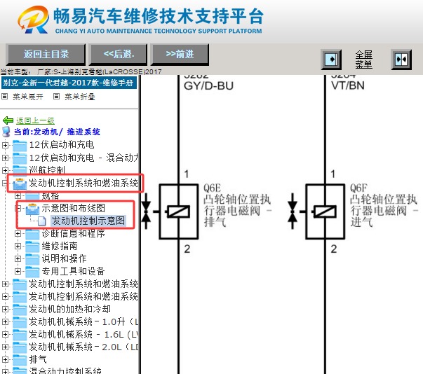 2017年别克君越发动机进排气凸轮轴电磁阀电路图