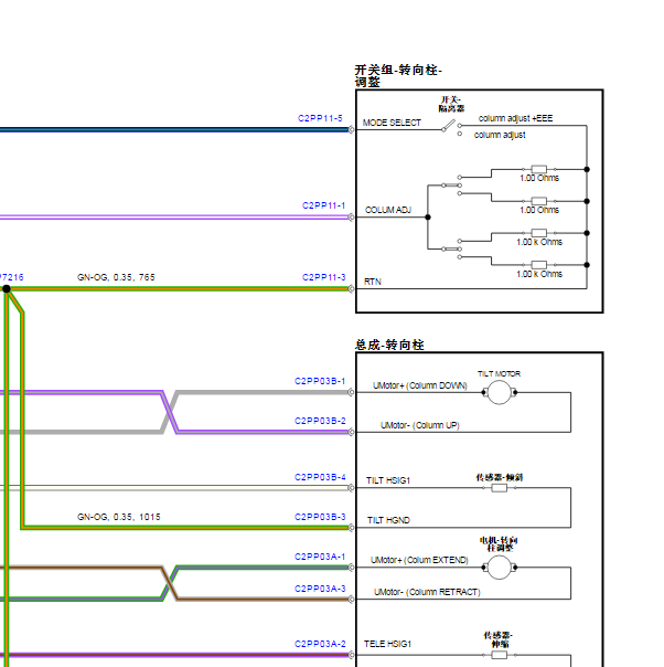 2015年捷豹XF转向柱调节电路图