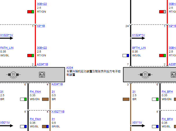 2021年宝马X6左前门玻璃升降线路图