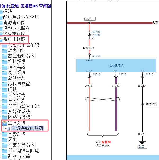 2024年比亚迪驱逐舰05压缩机电路图.