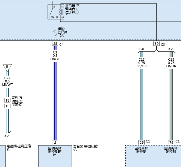 2014年吉普自由光空调压缩机继电器电路图