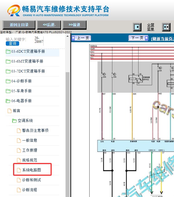 2020年奇瑞X70 PLUS空调系统电路图