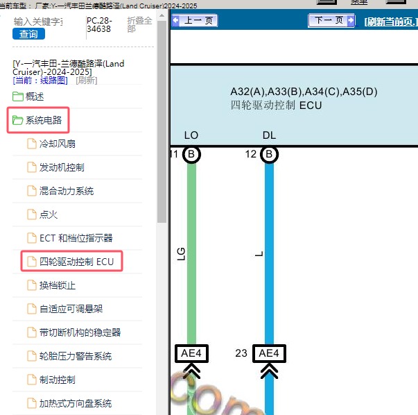 2024-2025年一汽丰田-兰德酷路泽 四驱电路图