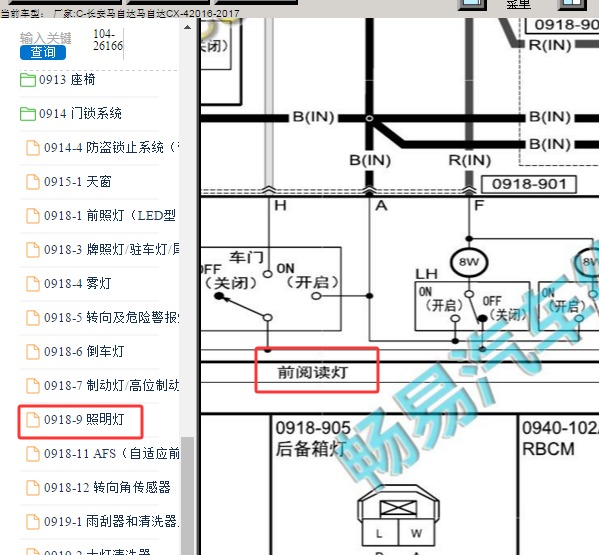 2016年长安马自达CX-4 阅读灯电路图
