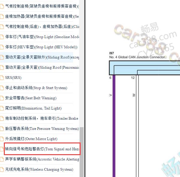 2022-2023年丰田坦途转向灯和危险警告灯电路图