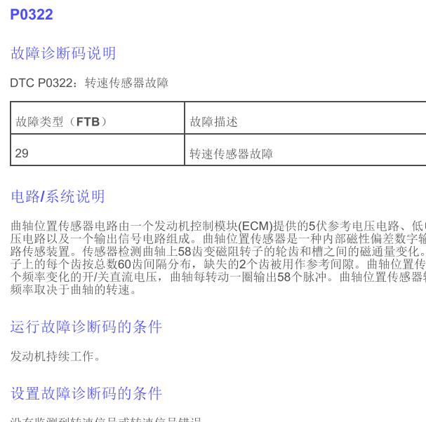 2016年名爵MG5 P0322故障码资料
