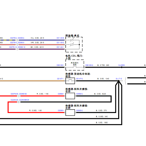 2014年路虎发送后刹车感应电路图