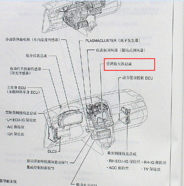 2005年丰田皇冠 空调放大器位置