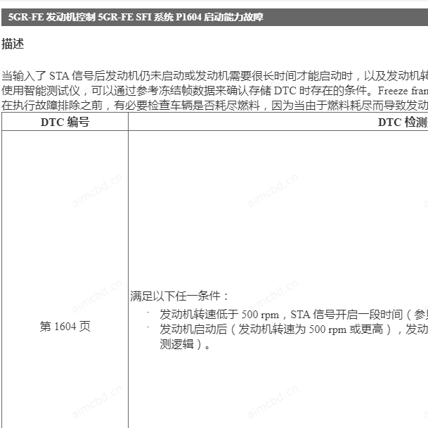 2010年丰田锐志P1604故障码资料