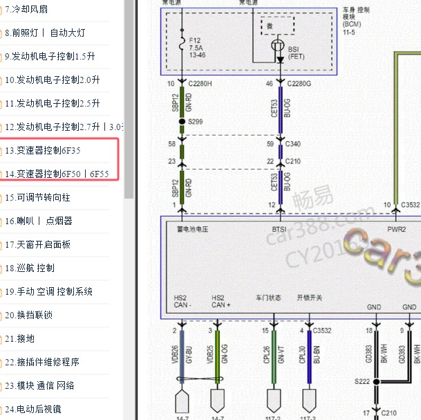 2016-2017年福特蒙迪欧变速箱电路图