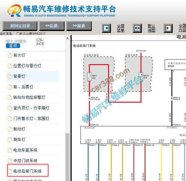 2017年众泰SR9电动后尾门电路图
