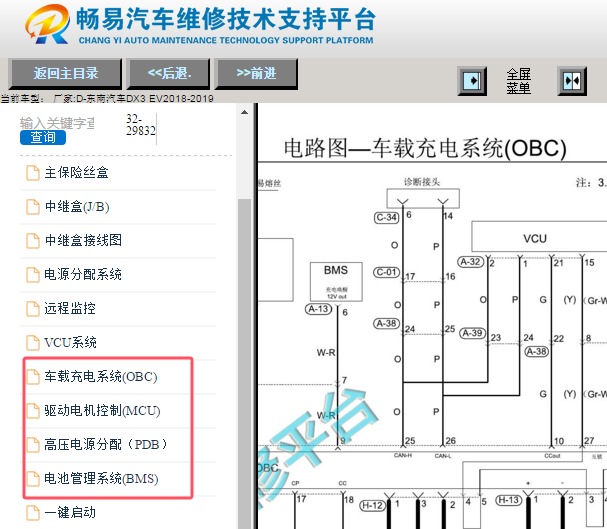 2018-2019年东南DX3 EV车载充电机、电机控制器等新能源系统电路图资料