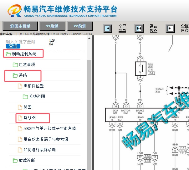 2013-2014年东风裕隆纳智捷大7 SUV 制动系统电路图资料