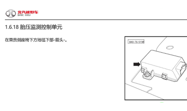 2024年北京汽车BJ40胎压电脑位置资料