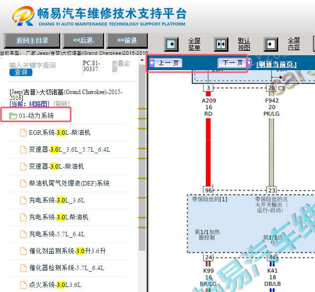 2015-2016年吉普大切诺基发动机电路图资料