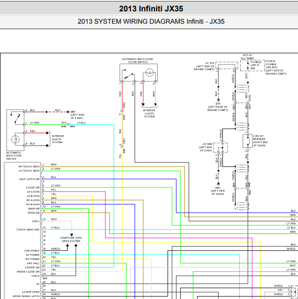 2013年英菲尼迪JX35尾门电路图