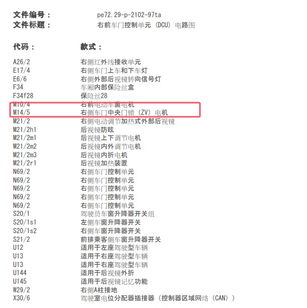 2008年奔驰GLK300右前门锁电路图