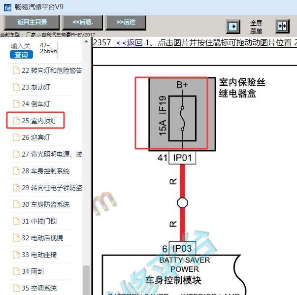 2017年吉利帝豪混动室内保险盒19号电路图