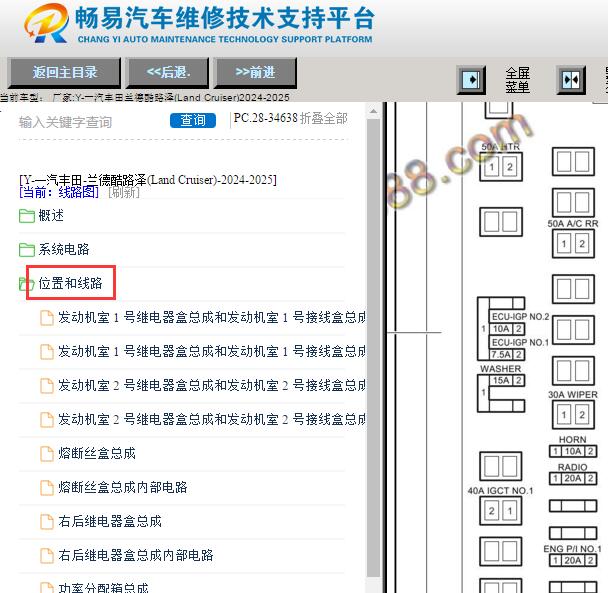 2024-2025年丰田酷路泽保险和继电器位置
