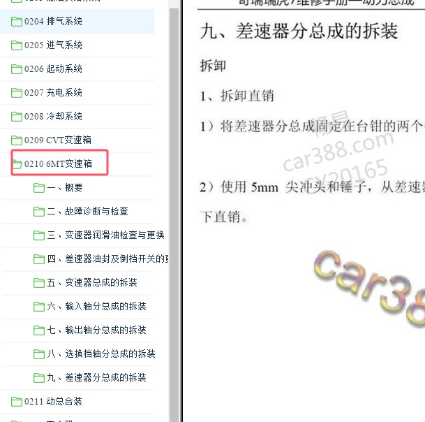 2017-2018年奇瑞瑞虎7 6MT变速箱维修手册.
