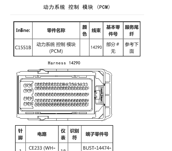 2017年福特野马发动机和车身电脑针脚资料