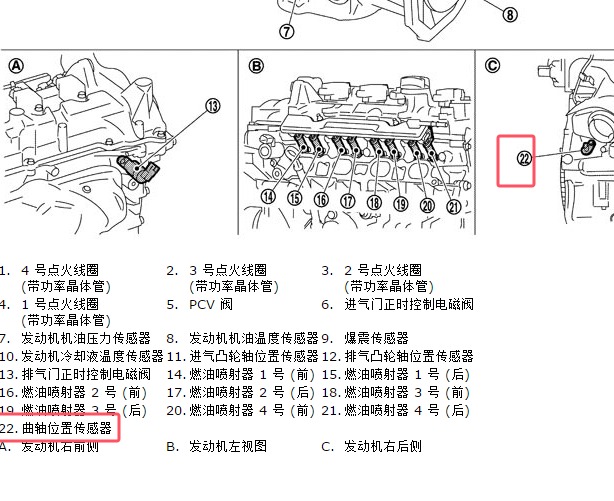 2011-2012年日产阳光转速传感器位置