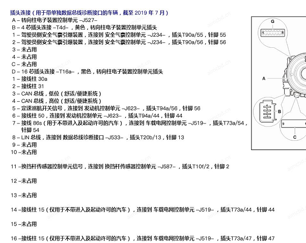 2019年大众朗逸方向机针脚资料