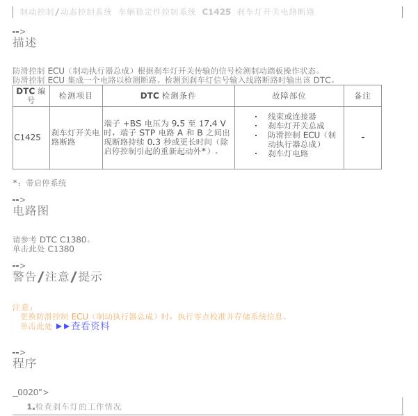 2015年丰田埃尔法C1425故障码资料