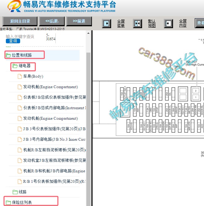 2013-2015年丰田WISH保险丝继电器资料