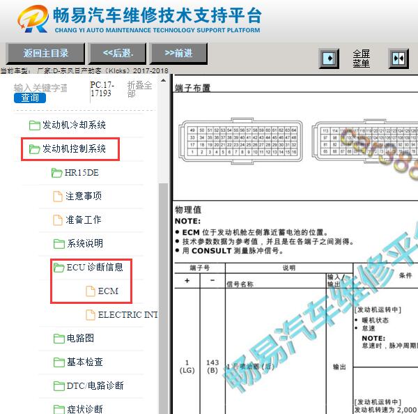 2017-2018年日产劲客发动机针脚图