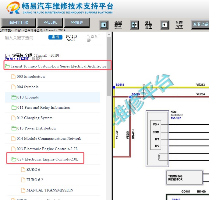 2019年江铃全顺发动机电路图资料