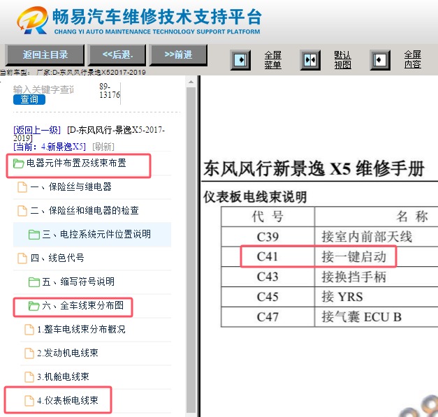2017-2019年东风风行景逸X5一键启动位置资料