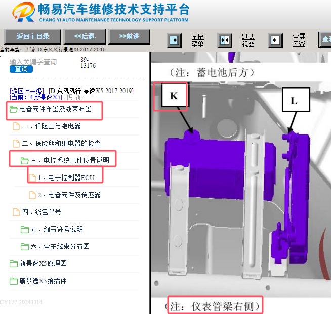 2017-2019年东风风行景逸X5 PEPS主机位置
