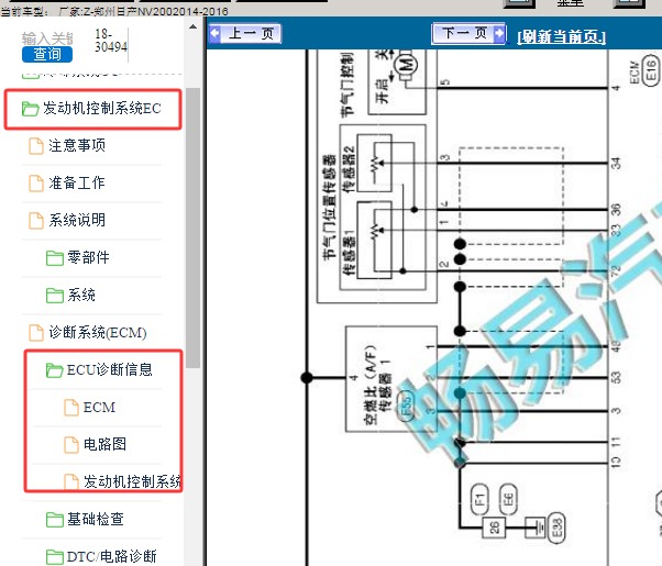 2014年郑州日产-NV200-发动机节气门电路图
