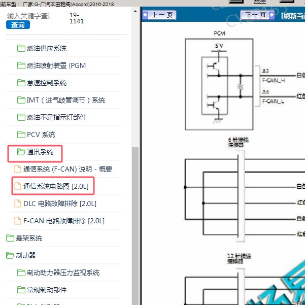 2016-2018年广汽本田-雅阁 通讯系统电路图