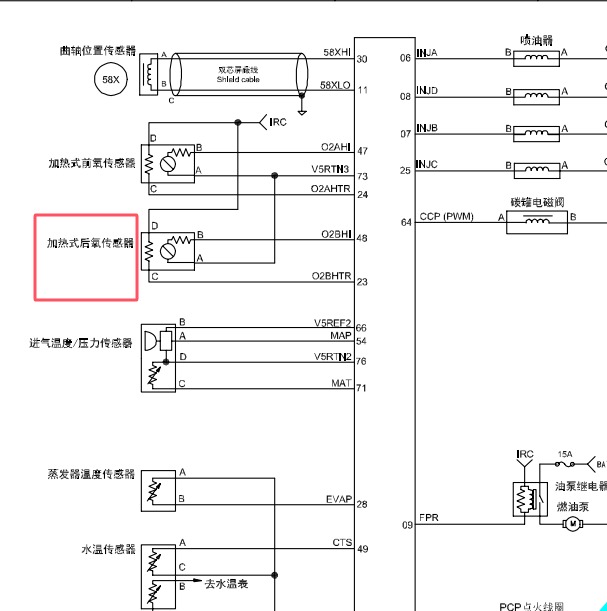 东风小康C31 DK15发动机后氧传感器电路图