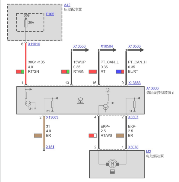 2011年宝马X5燃油泵控制电路图