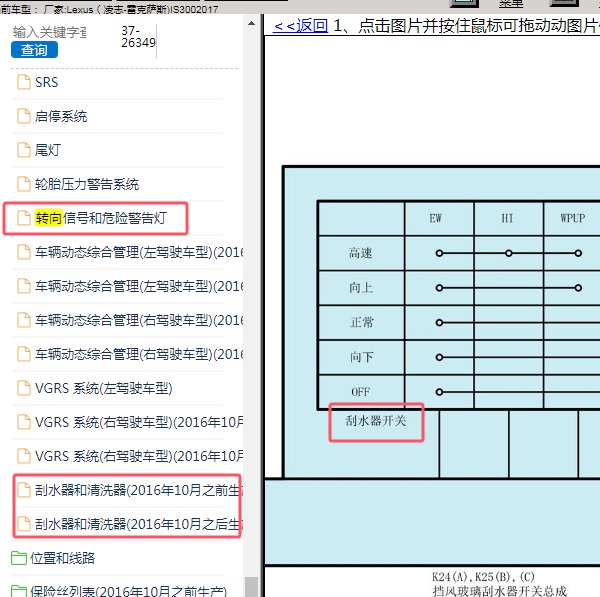 2017年Lexus（凌志-雷克萨斯)-IS300 雨刮开关和转向灯开关电路图