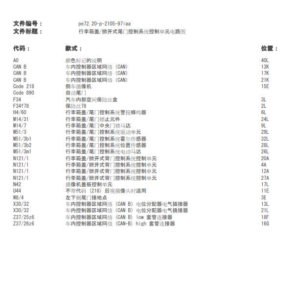 2015年奔驰GLA200尾门锁电路图