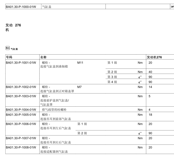 2014年奔驰ML400气缸盖扭矩资料